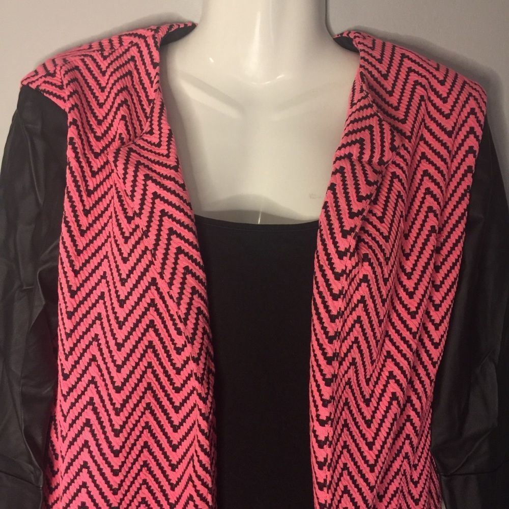 Fuschia Print Jacket w/ Faux leather sleeves - Picture 9 of 12